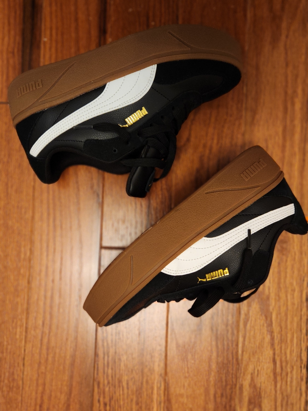 Puma Black & White Platform Sneakers with Gum Sole